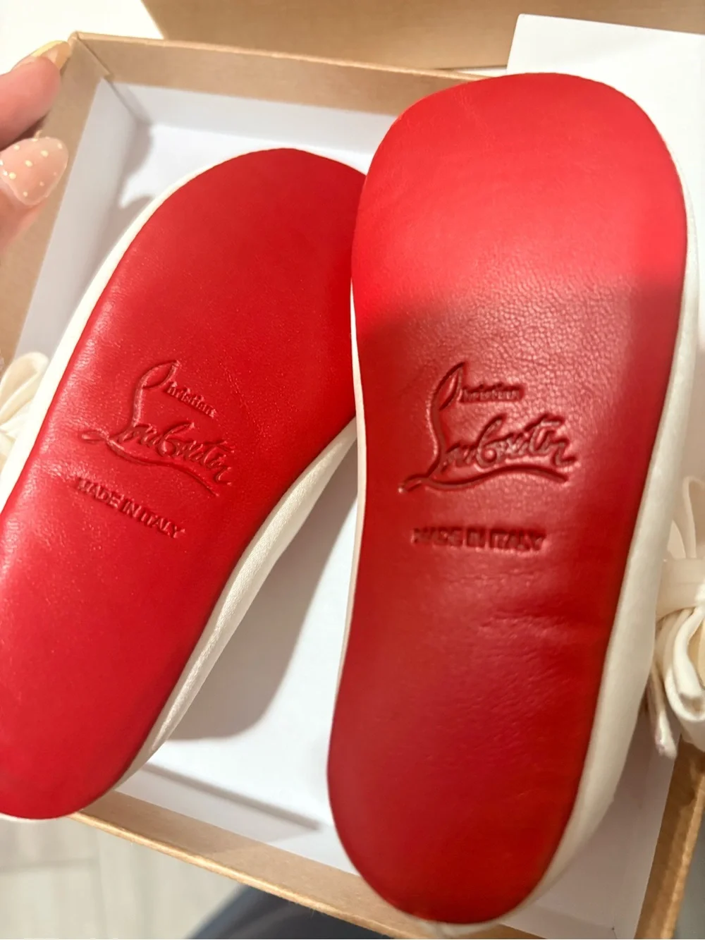 Christian Louboutin Cream Satin Mary Jane Girls' Shoes with Pink Insole and Bow